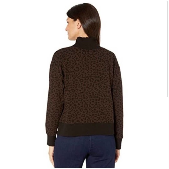 Vince Camuto Mock Neck Sweatshirt Brown Black Leopard Print Sz XXS Long Sleeve - Picture 2 of 9